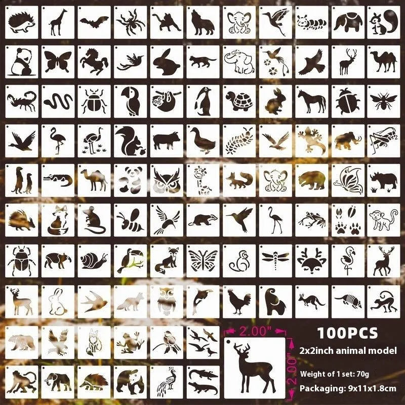 Milky white PET film stencils showing hollow designs of animals, flowers, letters, and ocean themes.