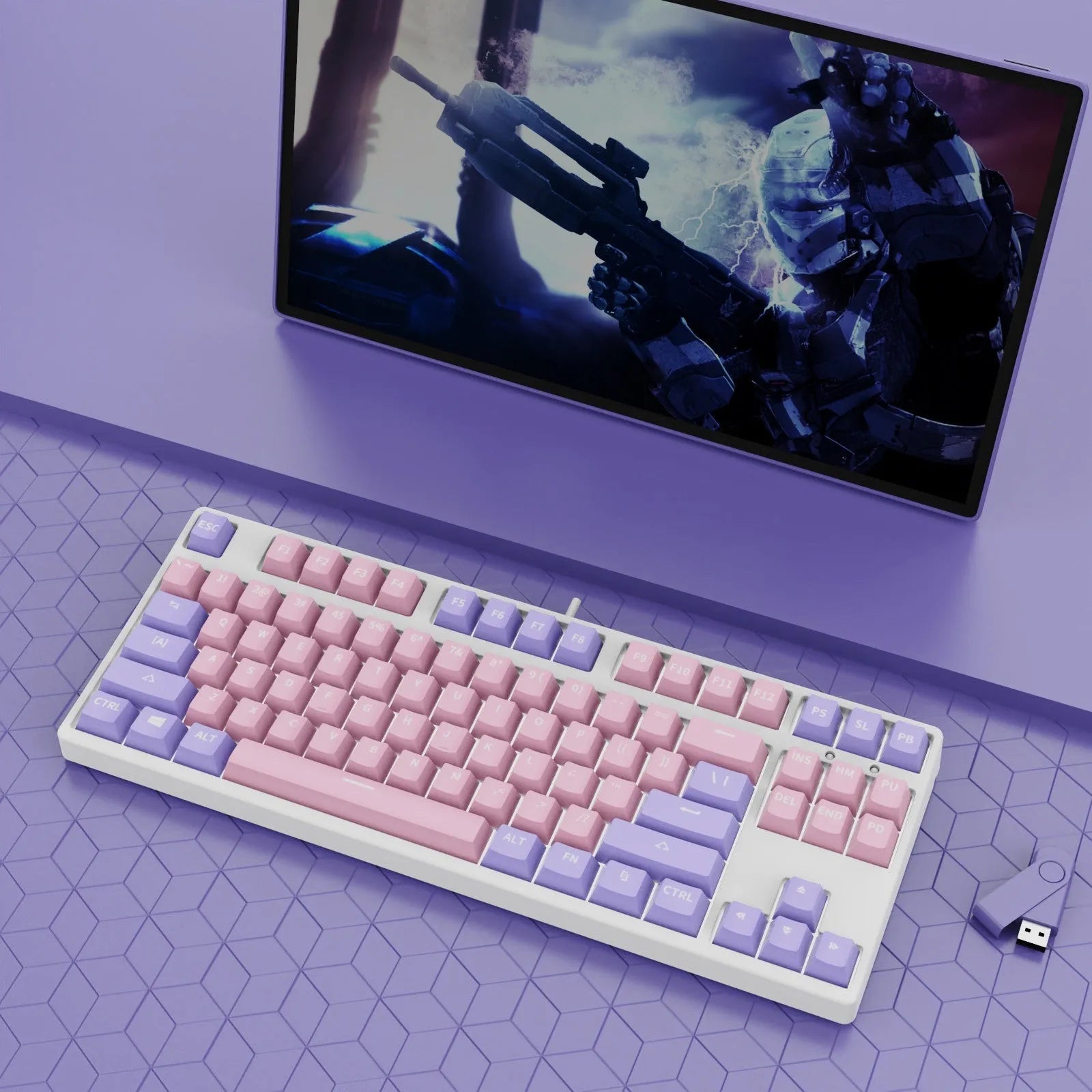 87-key mechanical gaming keyboard with dual-colour keycaps and hot-swappable switches