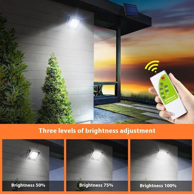 Outdoor solar garden light with solar panel and LED illumination for courtyard or pathway lighting