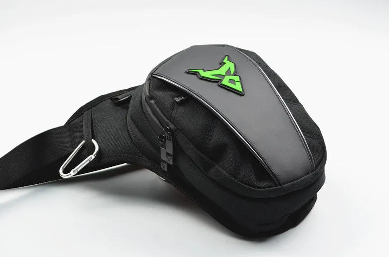 Red 0105MC motorcycle leg bag made of 1200D Oxford cloth with crossbody strap.