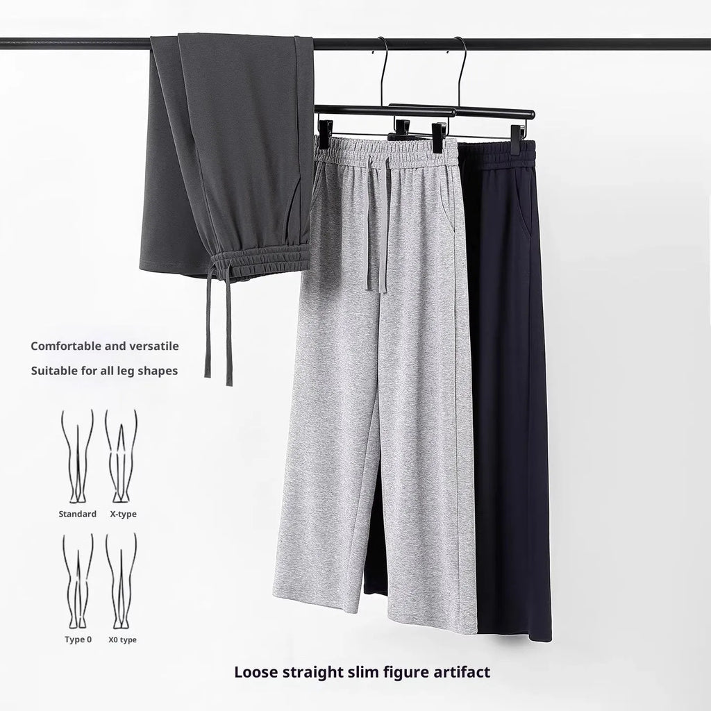 High-waisted casual straight-leg cotton sweatpants in loose fit, available in multiple colours