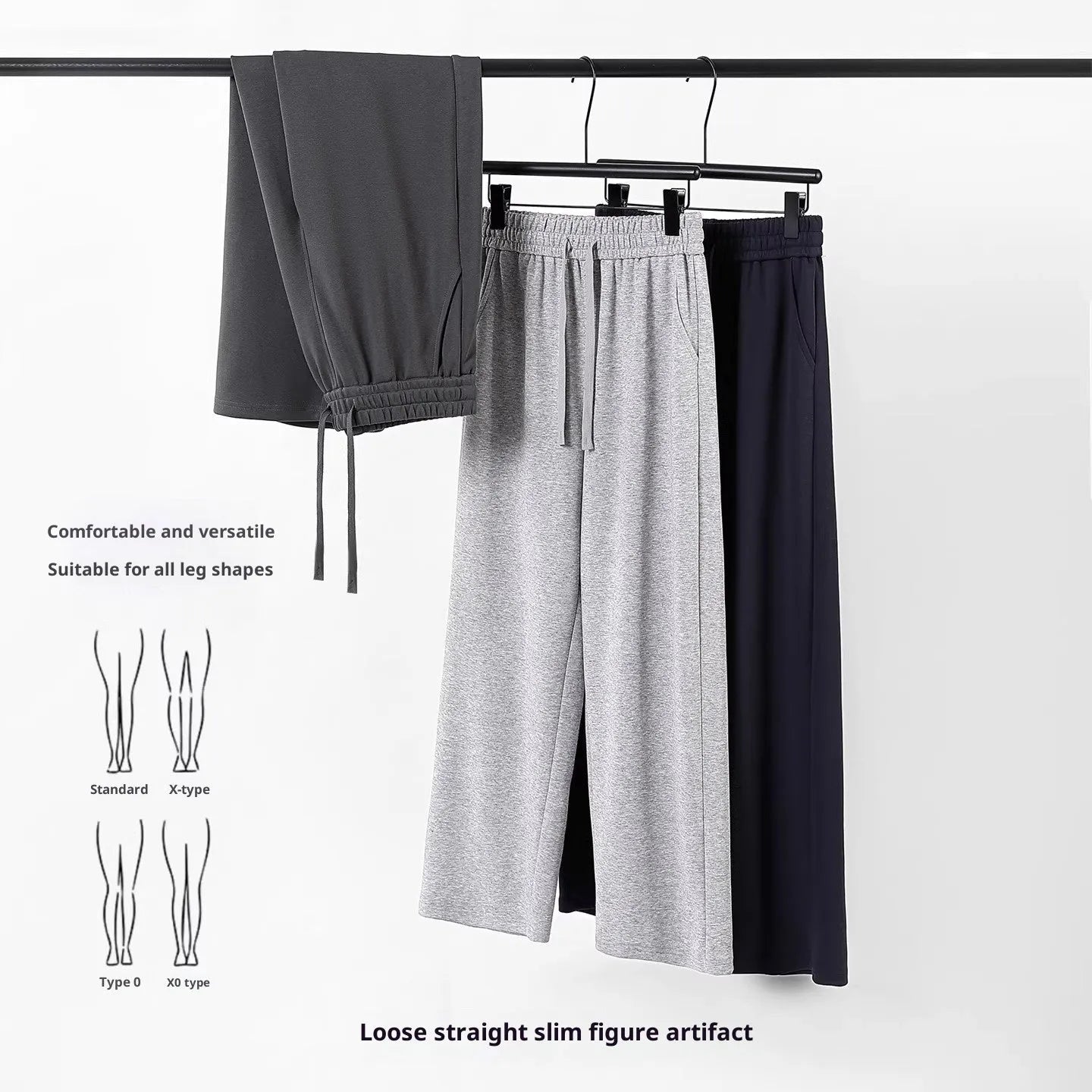 High-waisted casual straight-leg cotton sweatpants in loose fit, available in multiple colours