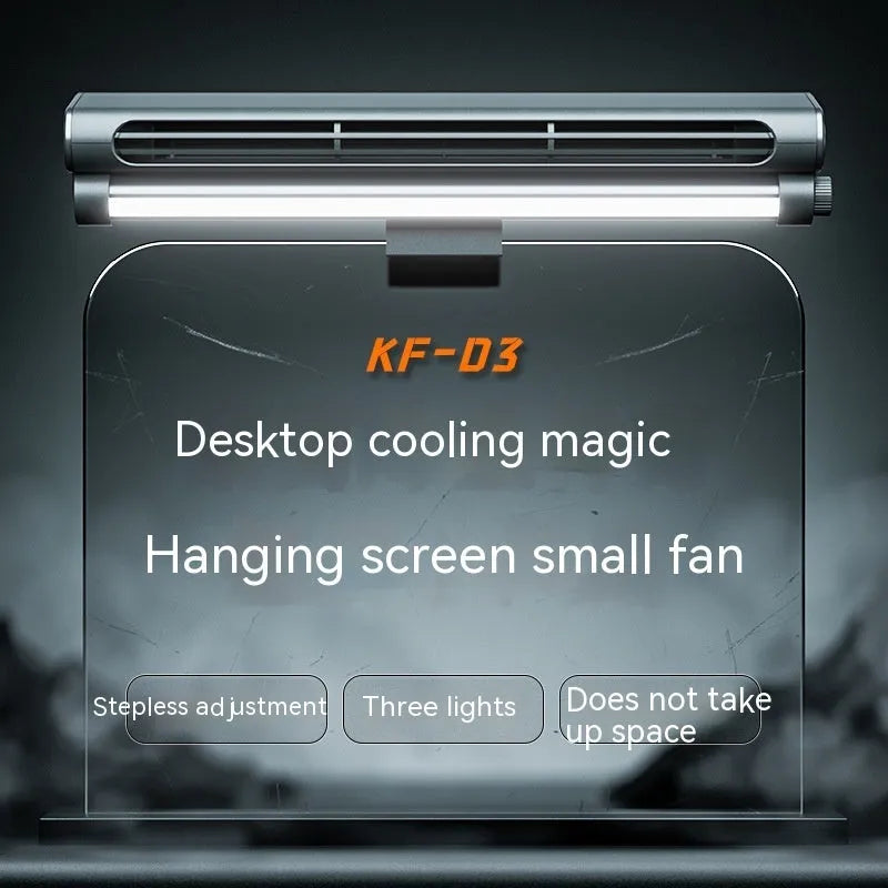 Black USB bladeless fan with clip attachment for laptop screens showing brushless motor design