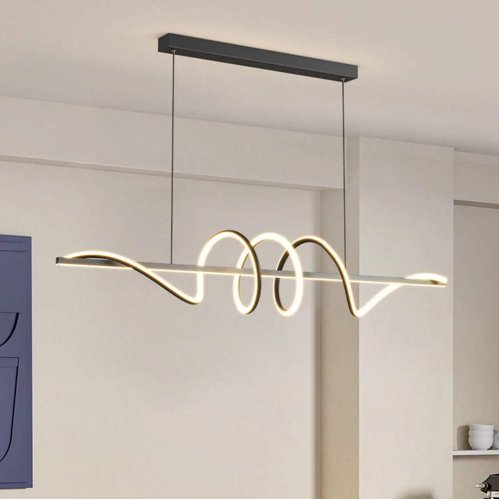 Three ring minimalist LED long bar restaurant pendant light in black finish with iron body