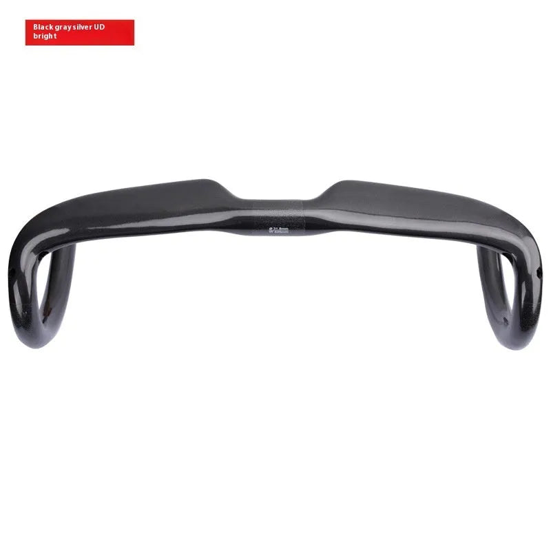 Carbon fibre road bicycle drop handlebars showing Black Grey Silver UD finish in 400mm width