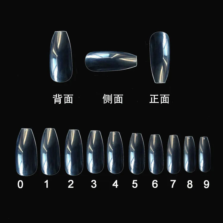 500 clear ABS artificial nails in 10 sizes with French tip design for professional and home use