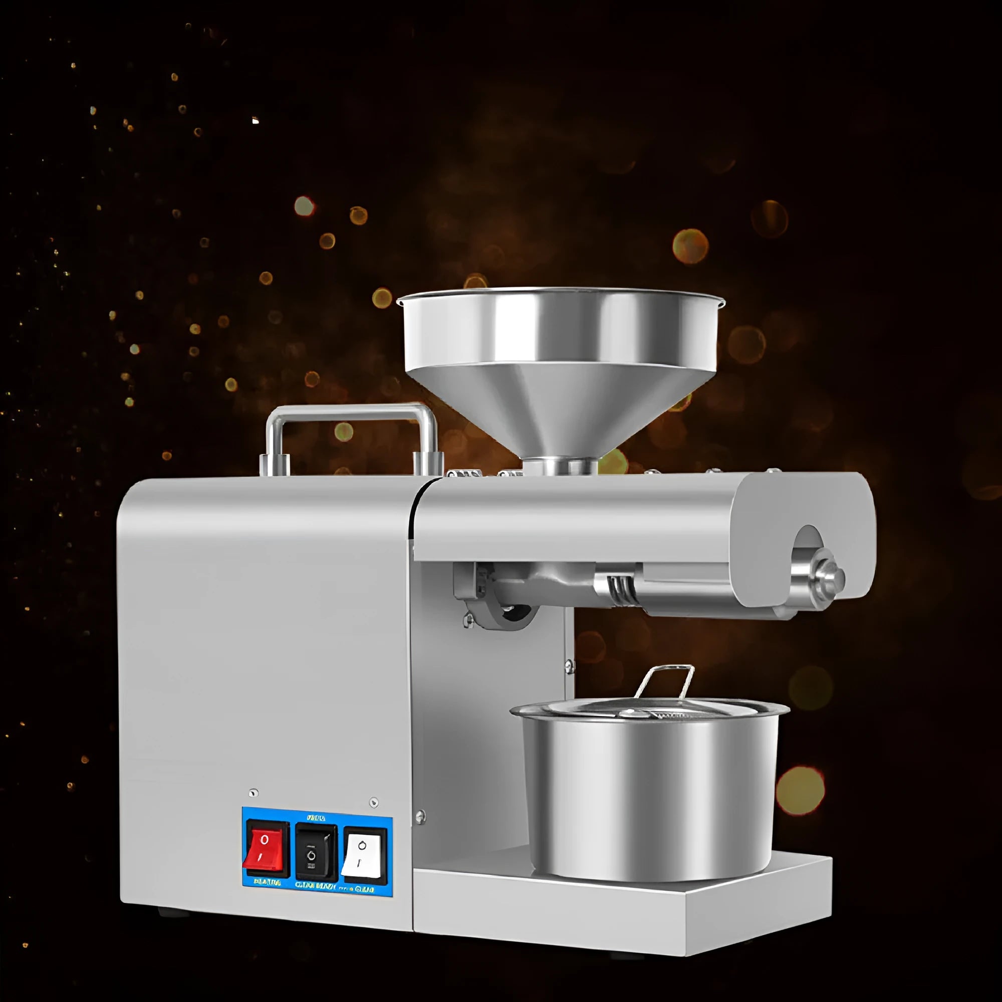 Xiangwei RG-312 household oil press with digital display, stainless steel body, and compact dimensions 36x15.5x31cm