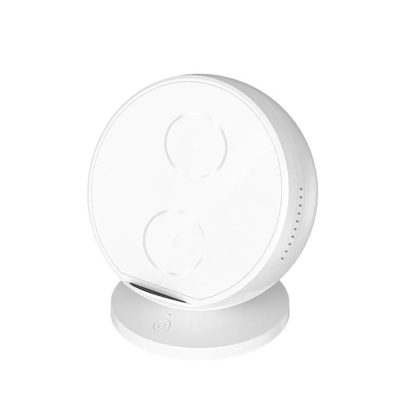 Black mobile phone wireless charging holder with integrated Bluetooth speaker showing phone display angle