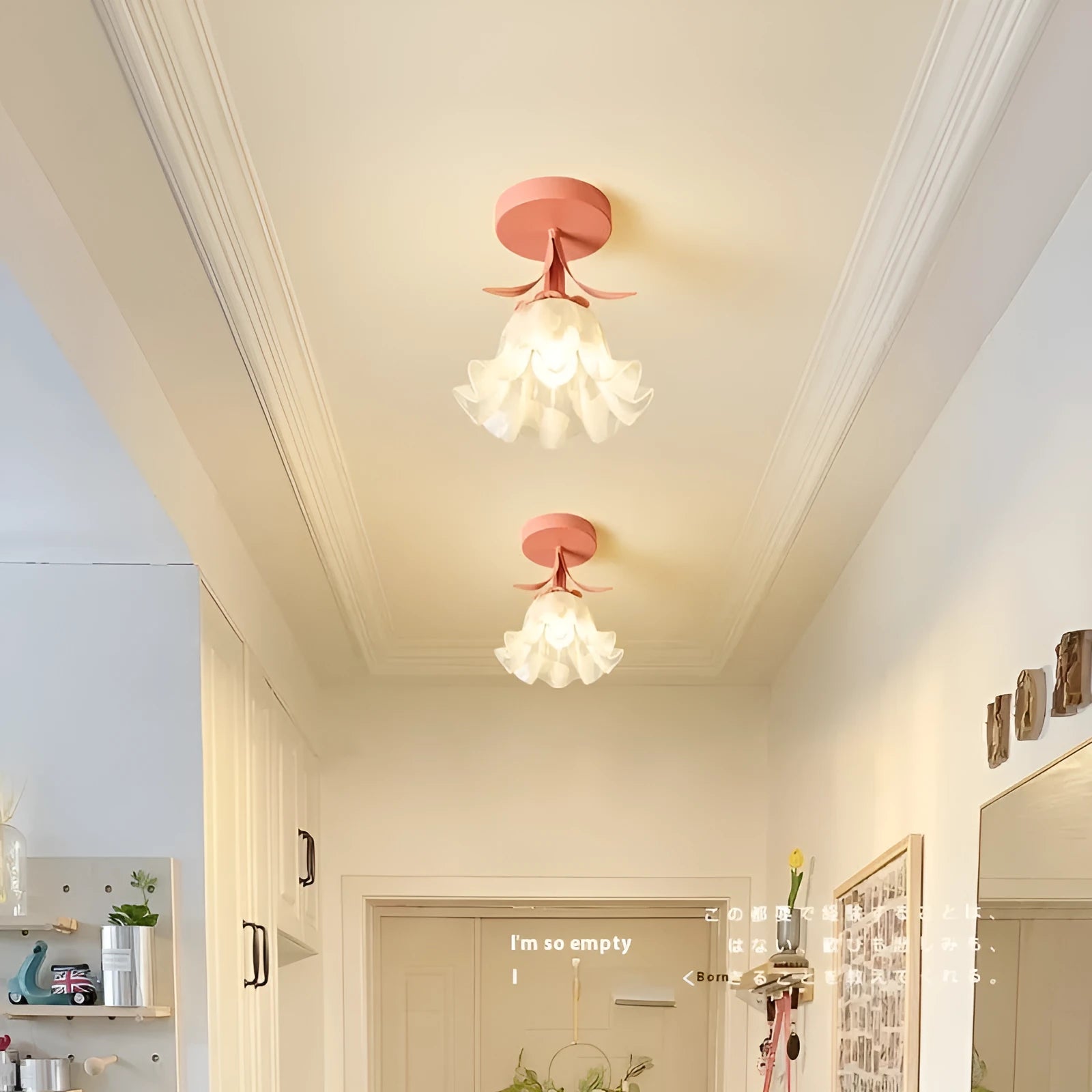 Cream coloured modern corridor light fixture with Linglan Flower design and remote control.