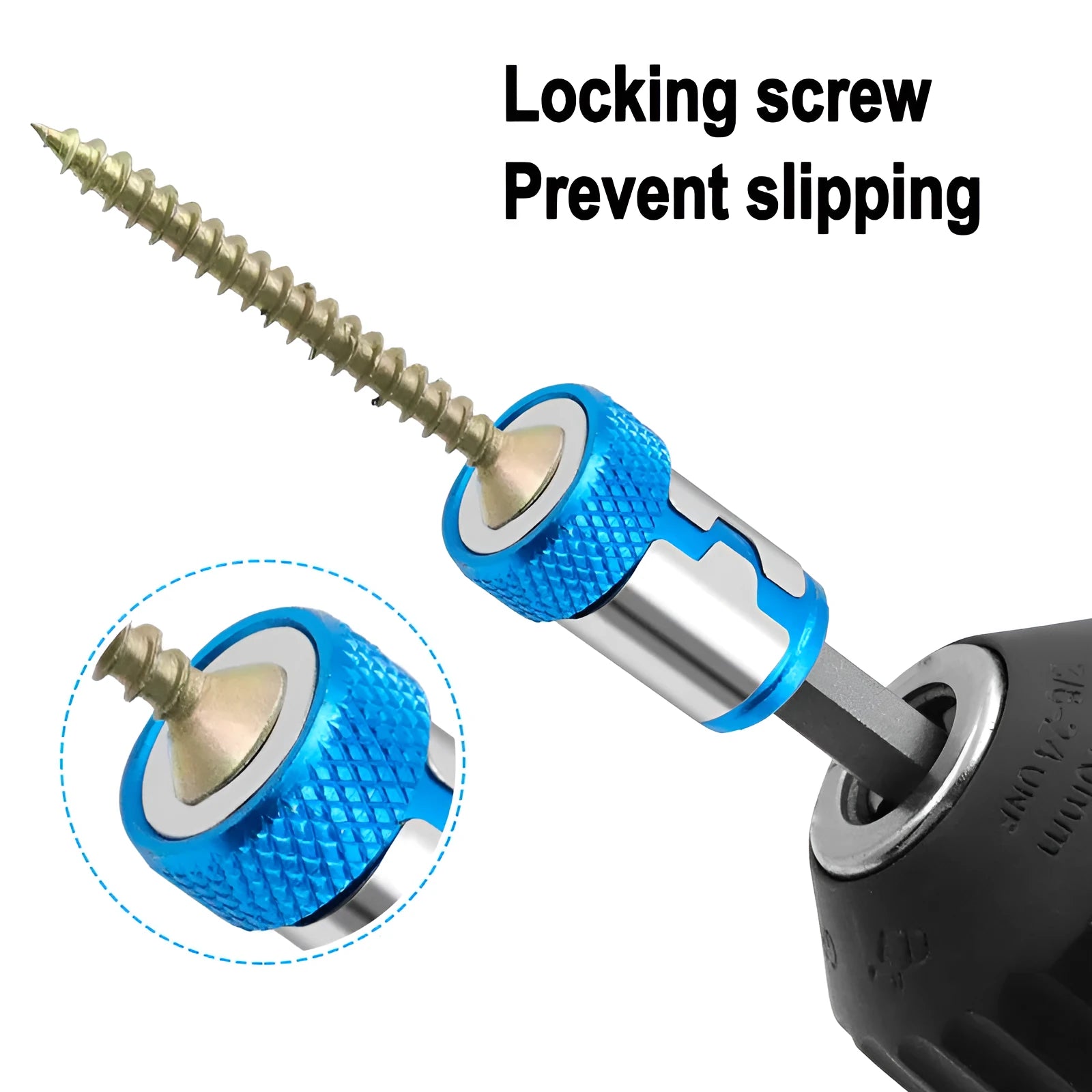 Light blue screwdriver bit with magnetic ring for slotted screws