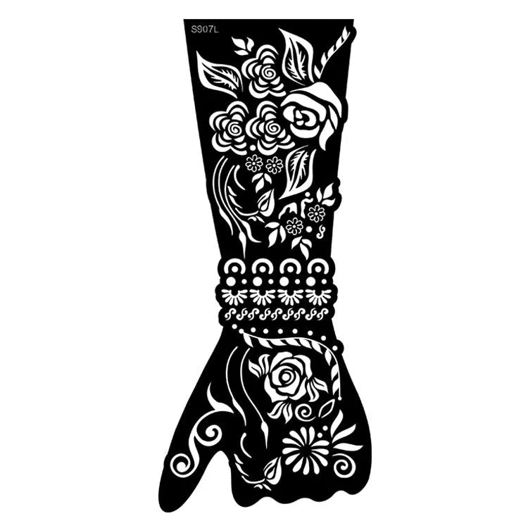 Geometric hollow template tattoo sticker with machine-cut edges and three-dimensional paper carving texture