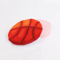 Plush cat toy disc with sports ball pattern containing catnip and crinkle sounds