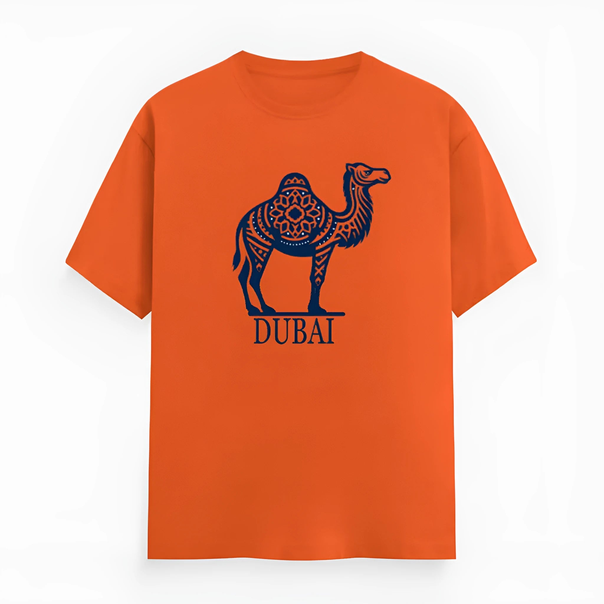 Orange loose fit cotton t-shirt with round neck and short sleeves for summer casual wear