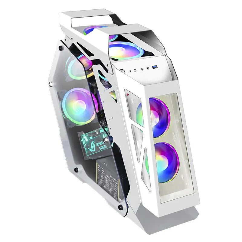 Table-type bare metal e-sports PC chassis with optional RGB fan lighting on SECC board construction