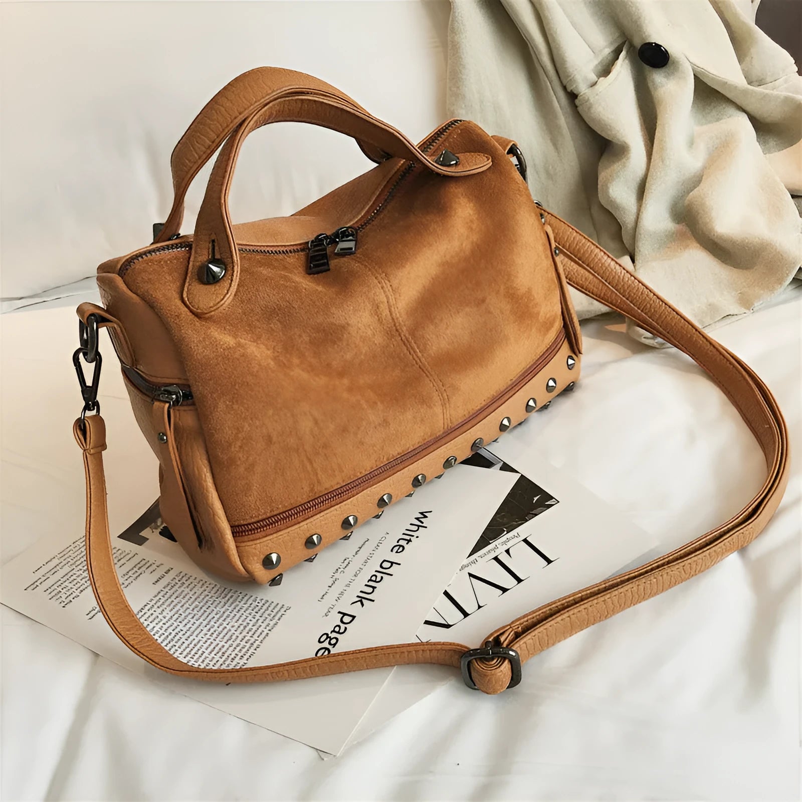 Women's soft PU leather tote shoulder bag in grey colour showing spacious interior