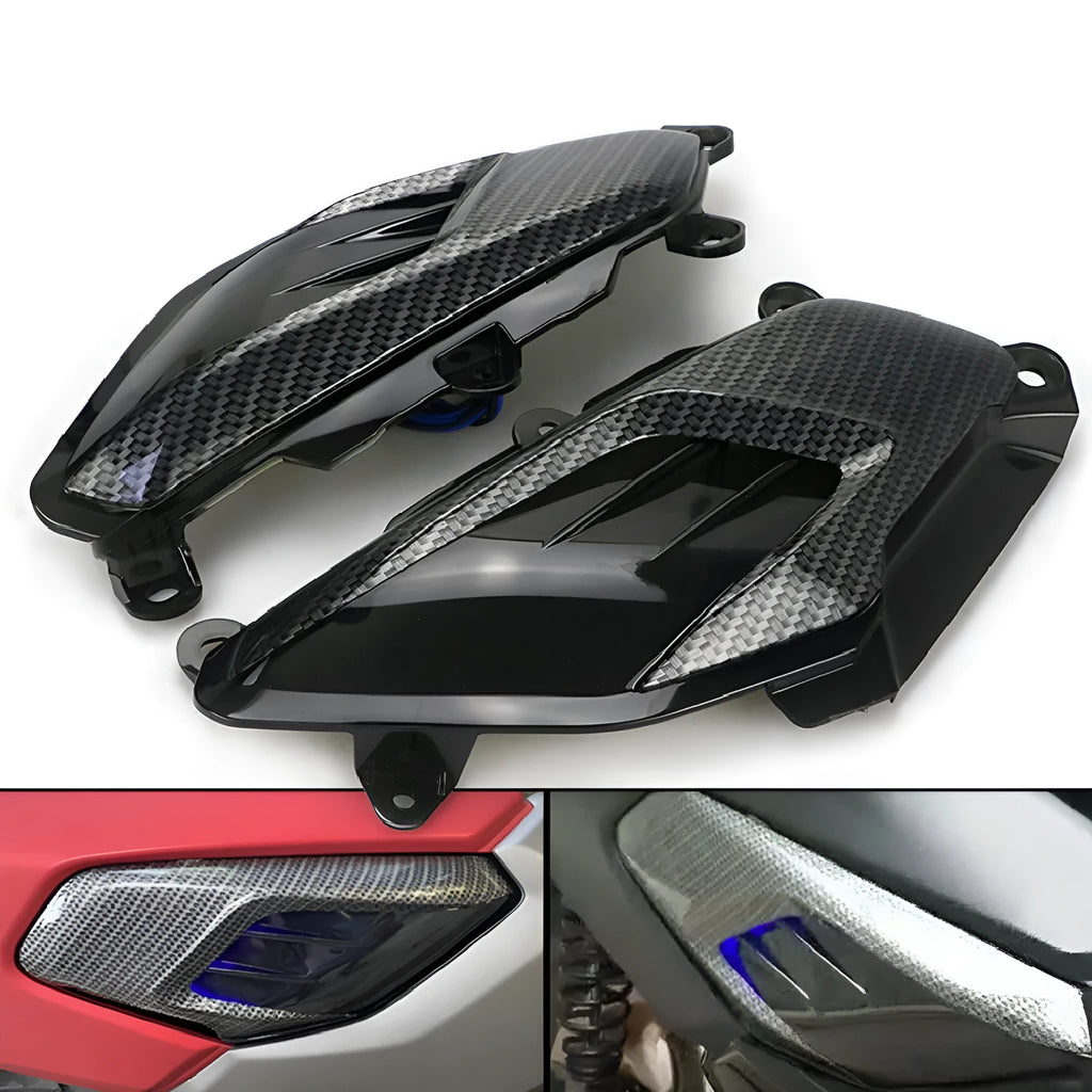 Pair of blue or red LED side lamps for Yamaha NMAX125 and NMAX155 scooters on a white background.