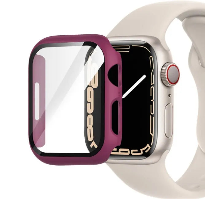 PC tempered film Apple Watch case with tempered glass front and PC back shell in multiple colours