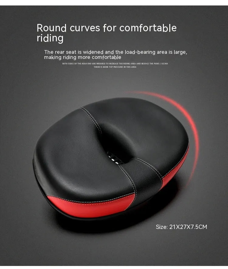 Thickened plus size bicycle saddle with PU pattern in red, grey, or light brown colours
