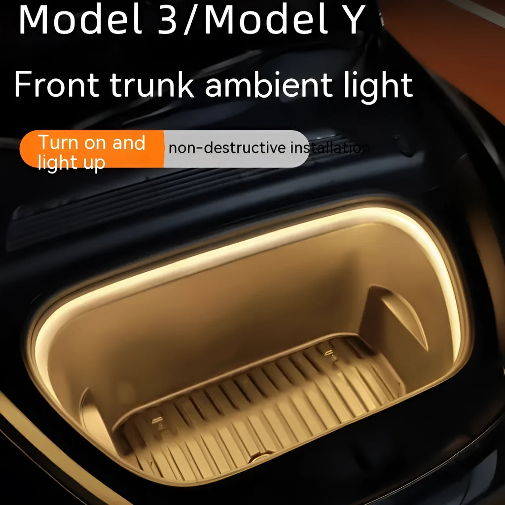 Tesla Model 3 and Model Y front backup box ambient lighting modification kit with soft silicone light bar
