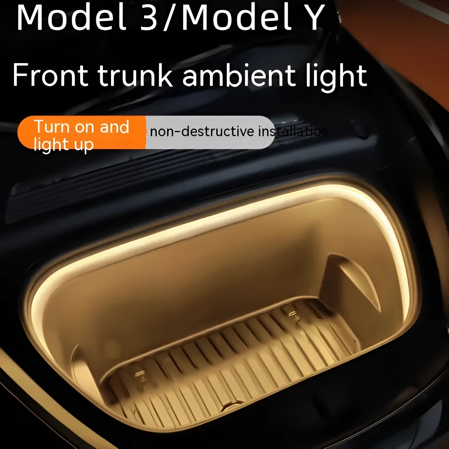 Tesla Model 3 and Model Y front backup box ambient lighting modification kit with soft silicone light bar
