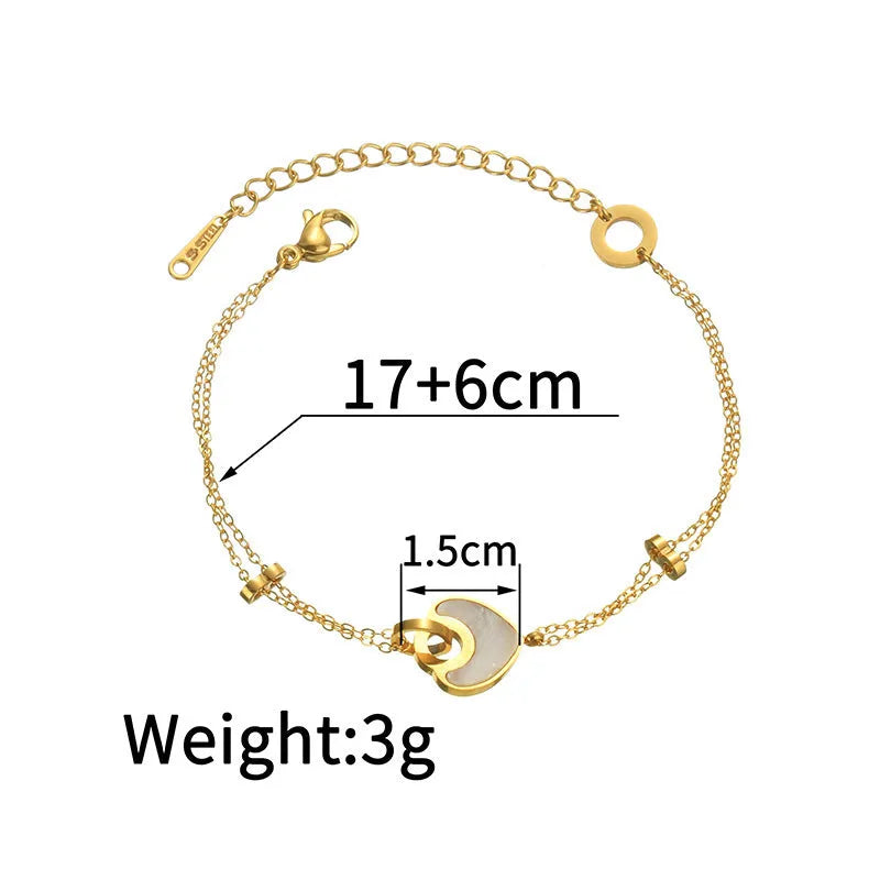 Ins style stainless steel and resin bracelet with a double-layered heart charm.