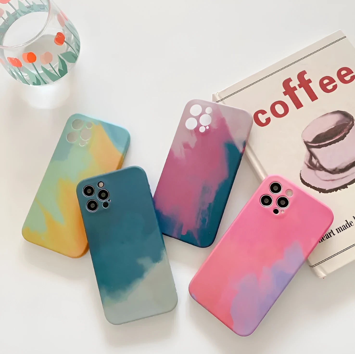 Soft silicone iPhone case with blue and purple geometric gradient abstract pattern.