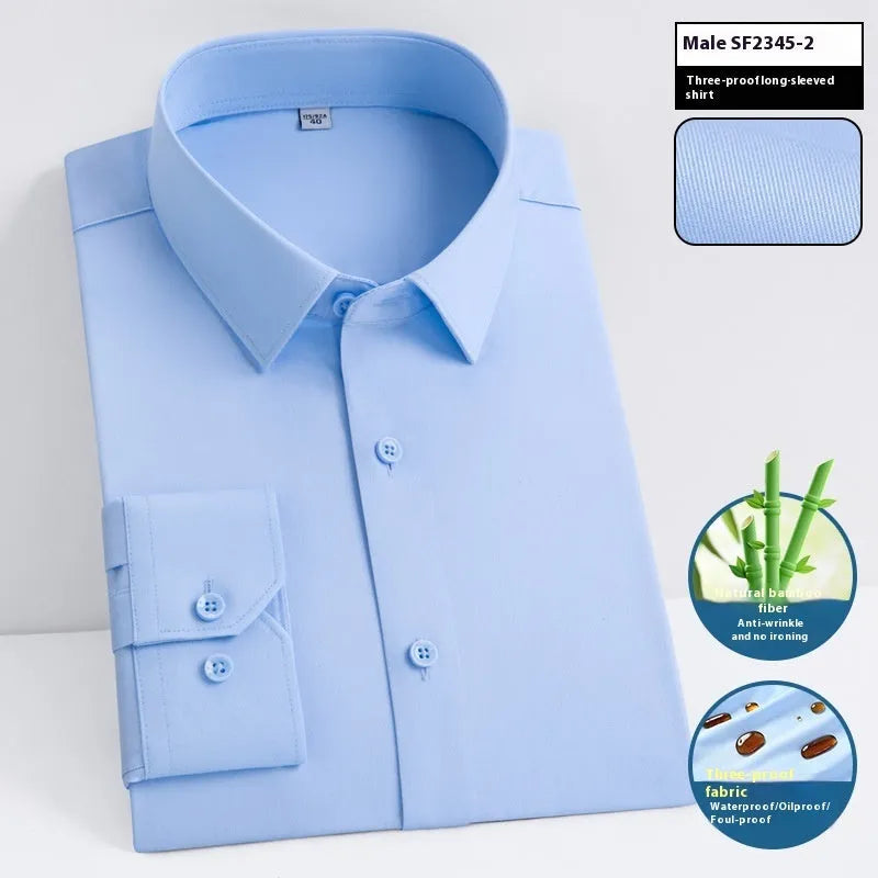 Men's slim fit bamboo fibre business shirt with square collar, shown in a solid colour.