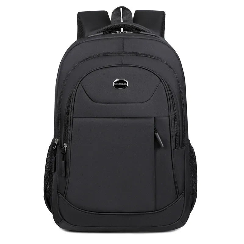 Oxford cloth business backpack with curved shoulder straps in black colour showing stitching details
