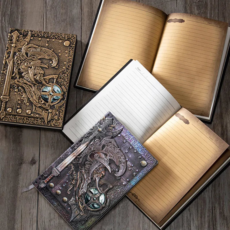 A5 leather notebook with 3D warriors relief embossed design in multiple colour options