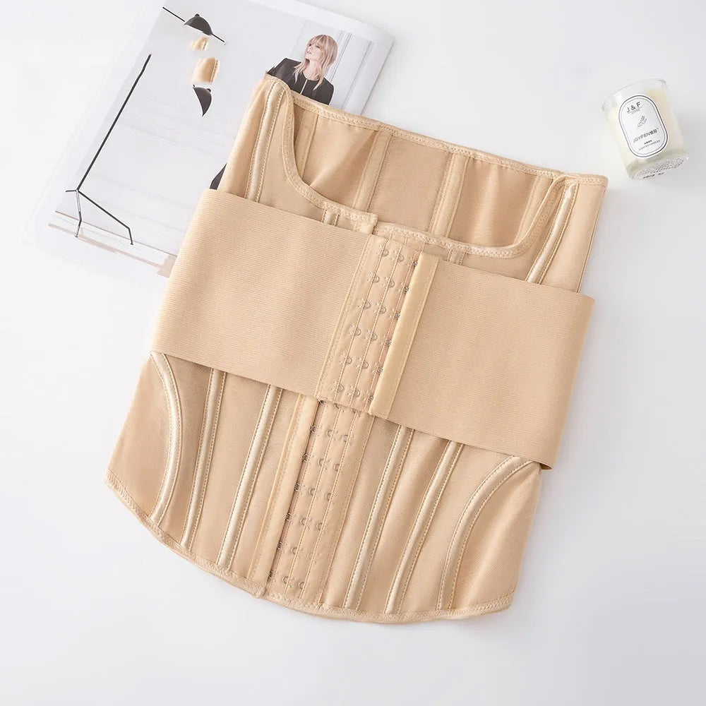 Nylon belly band waist training belt with adjustable tie in black and apricot colour options
