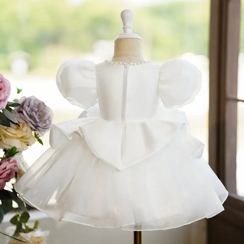White polyester princess style girls piano performance dress suitable for height 80cm to 130cm