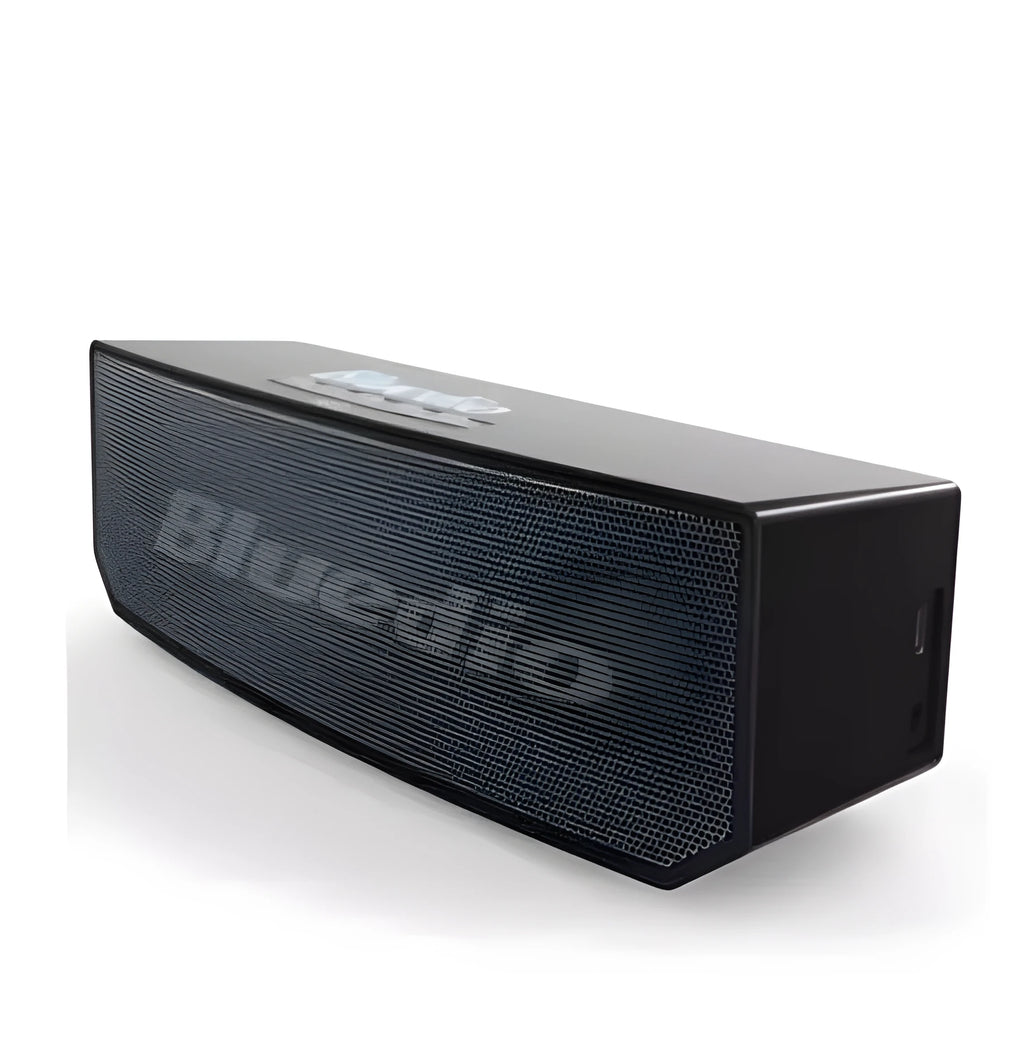 Black BS-6 cloud smart speaker with Bluetooth connectivity and micro-USB port