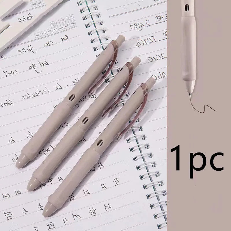 0.5mm Macaron colour press gel pen in smoked brown, white, and pink options.