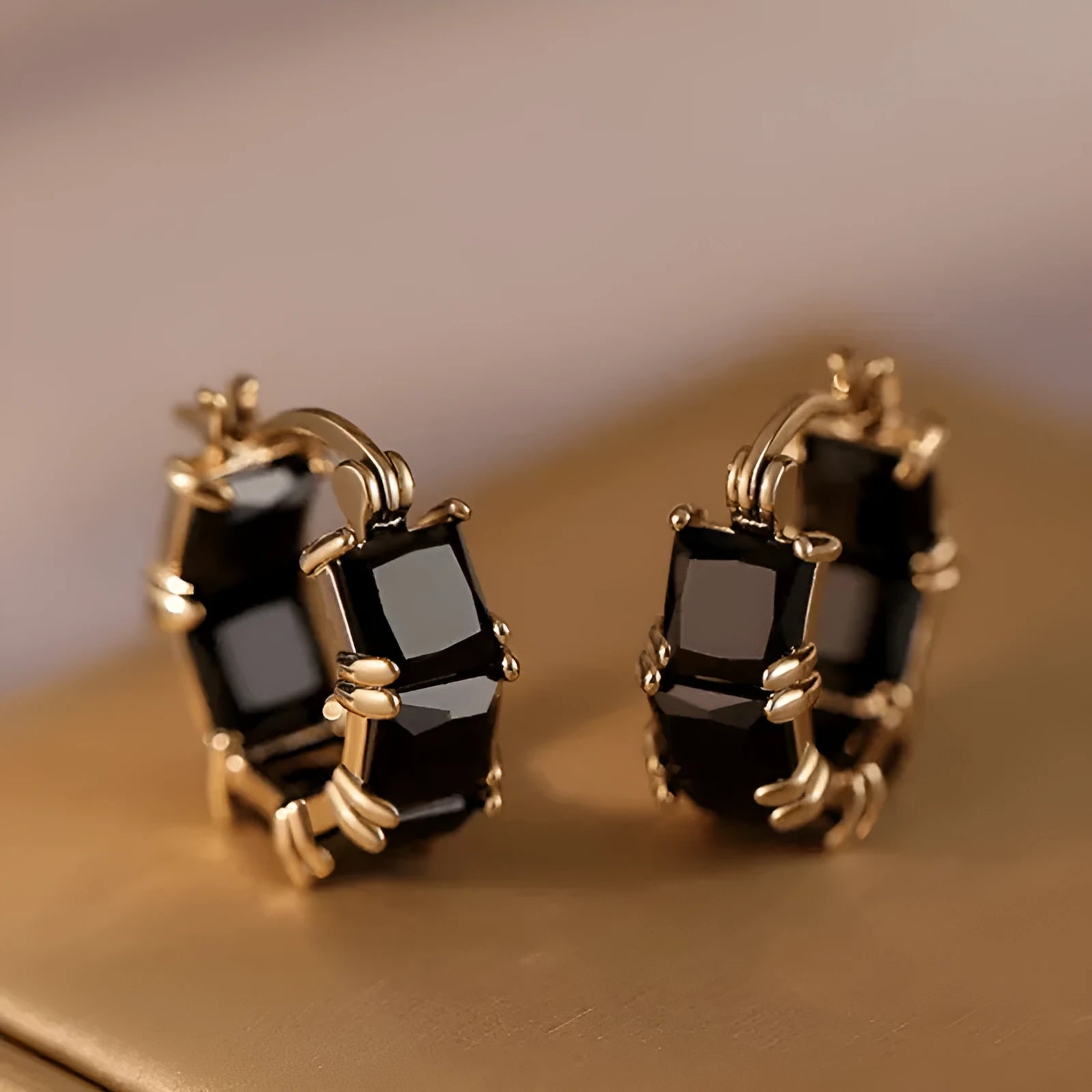Geometric U-shaped ear rings with crystal zircon accents in black, pink, or white options