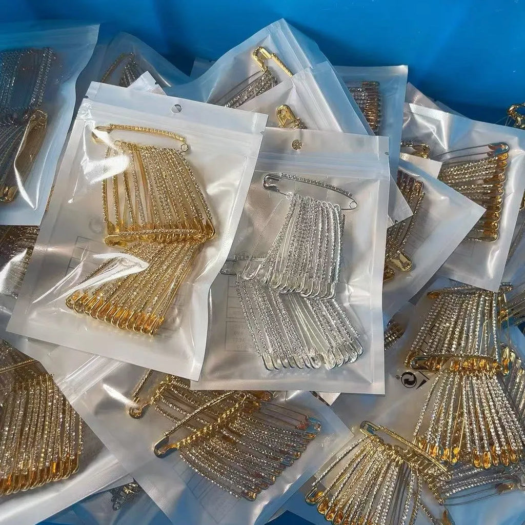 Rhinestone flower brooch pin for headscarf anti-exposure scarf buckle, gold or silver, 10 or 12 pack