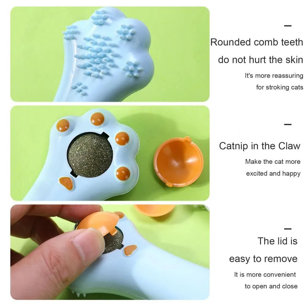 Cartoon design cat massage comb and dental toy with catnip in assorted colours
