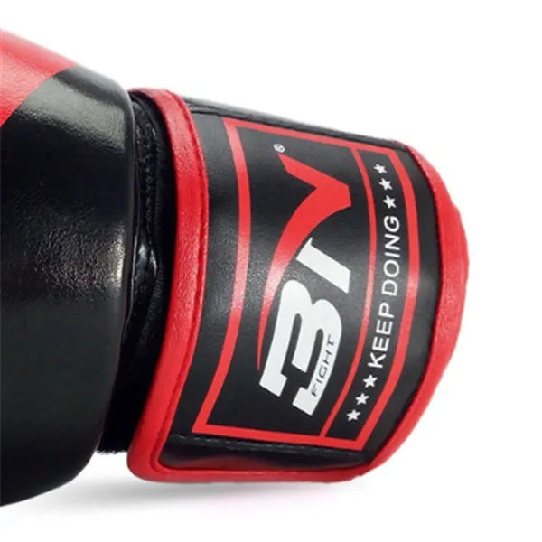 Adult PU boxing gloves in multiple colours including red, blue, white, pink, and orange