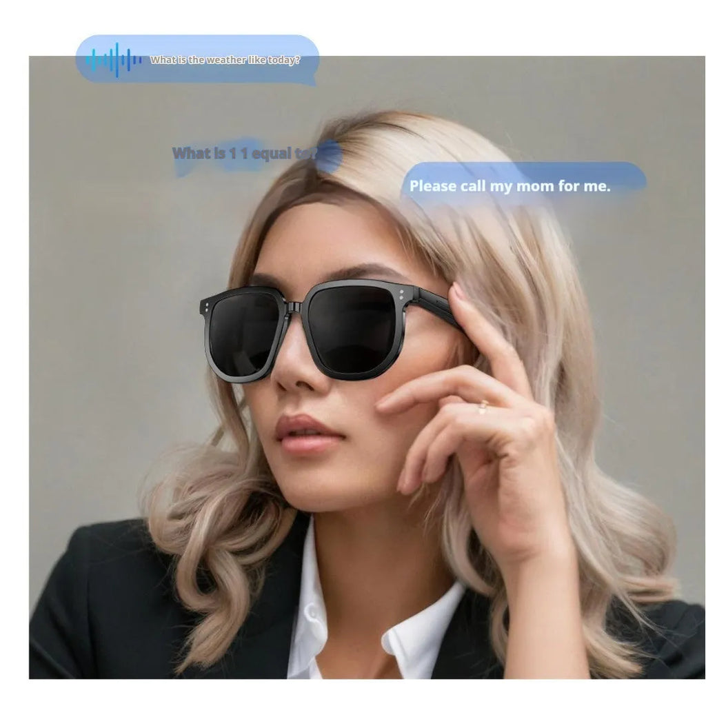 Black AI smart glasses with Bluetooth for hands-free calls and audio streaming.