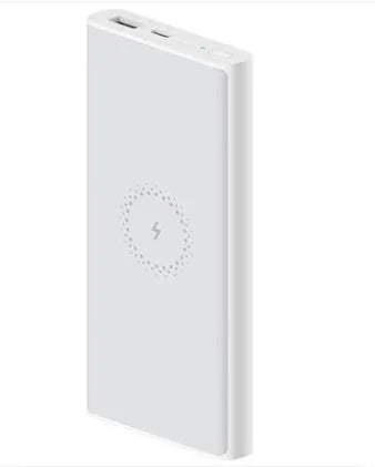 Black and white 10000mAh power bank with wireless charging and USB Type-C port