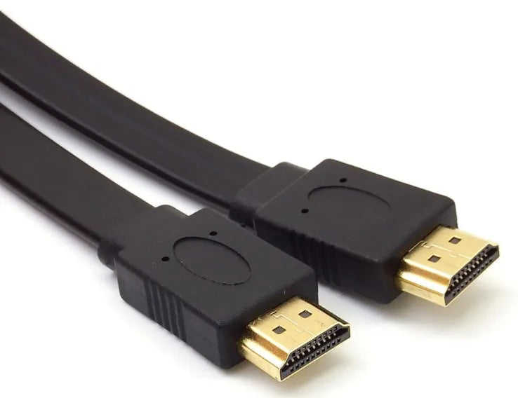 HDMI cable with gold-plated connectors in a flat line design, available in multiple lengths.