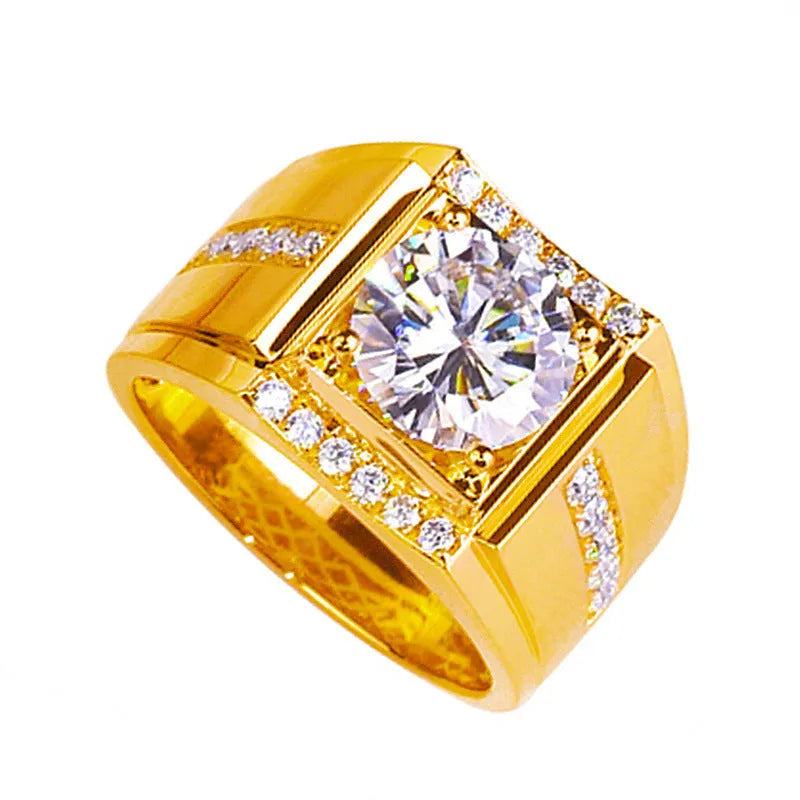 Men's adjustable diamond zircon ring in geometric design with electroplated metallic finish