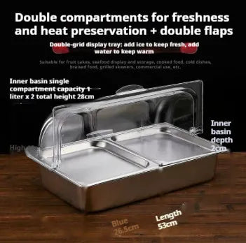Stainless steel commercial dining plate display box with lid in multiple grid configurations