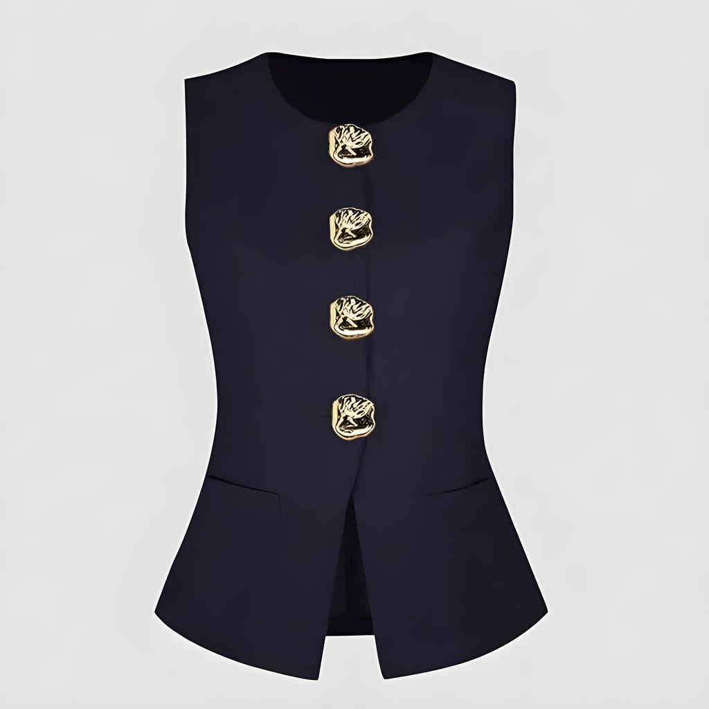 Women's cotton sleeveless vest round neck waist-tight fit solid colour black front view
