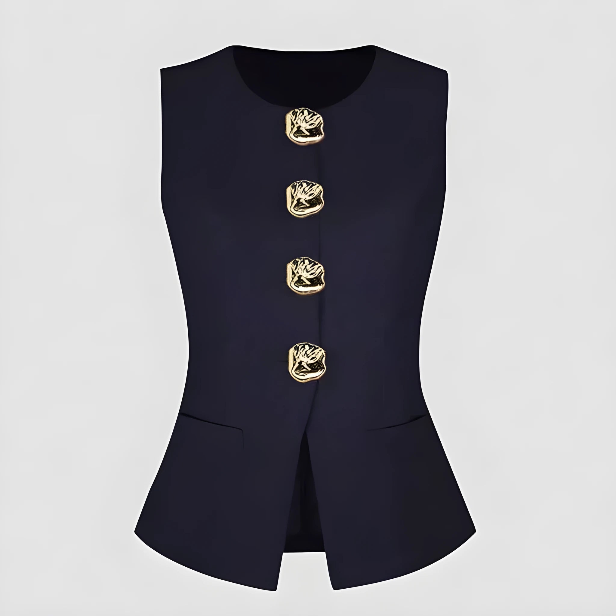 Women's cotton sleeveless vest round neck waist-tight fit solid colour black front view