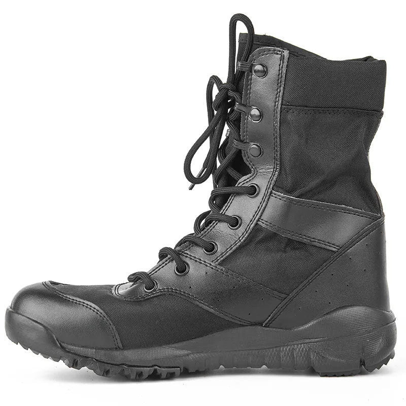 Yulong tactical combat desert boots in black and sand colour options for outdoor sports.