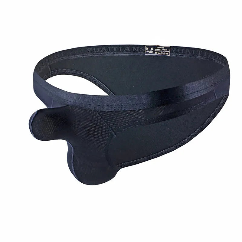 Men's thin solid colour nylon underwear in low waist design showing breathable fabric construction