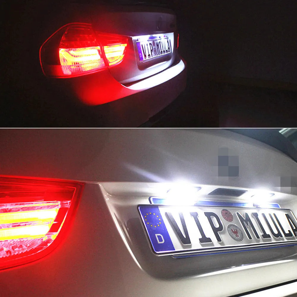 Pair of Volkswagen LED license plate light bulbs with SMD chips and connector for Golf, Polo, Phaeton.