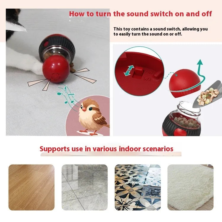 Rotating funny cat sound food dropping ball toy in super ball colour for interactive feline feeding