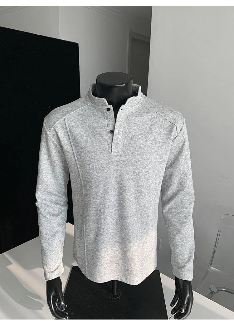 Men's patchwork shoulder polo shirt with stand-up collar in loose fit