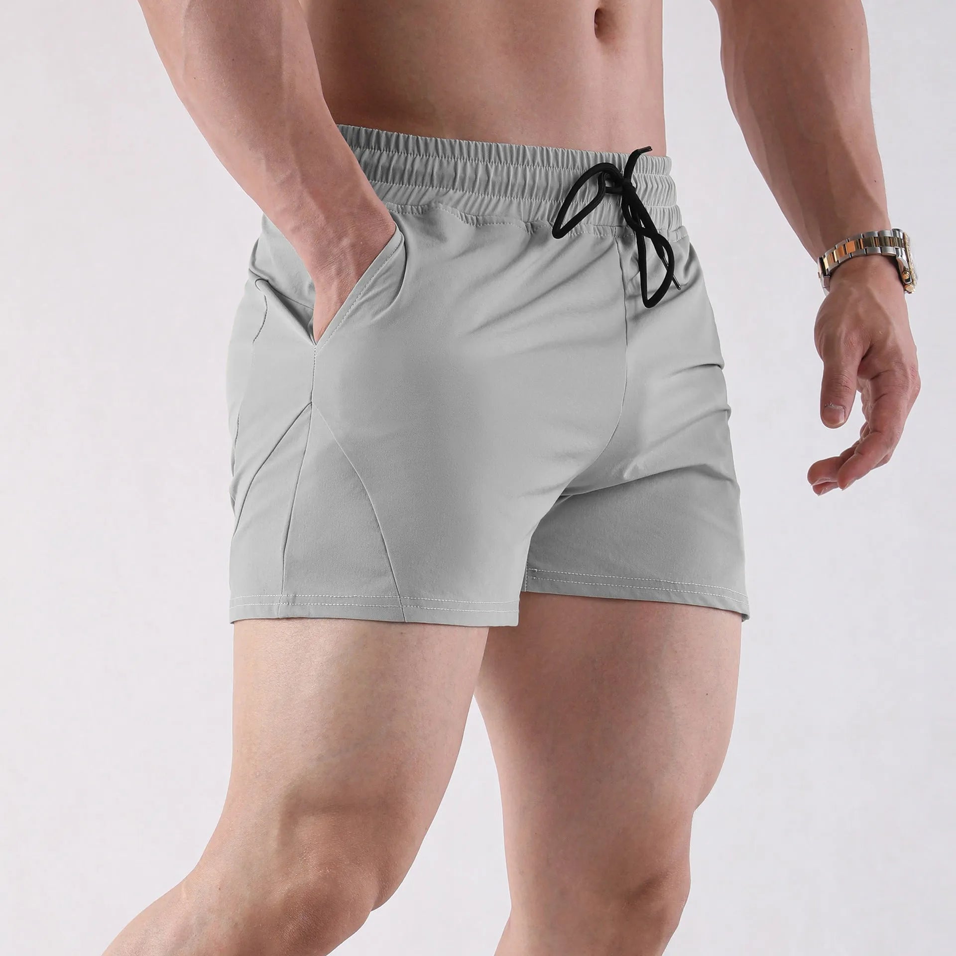 Men's thin polyester basketball shorts in four colour options with medium elastic waistband